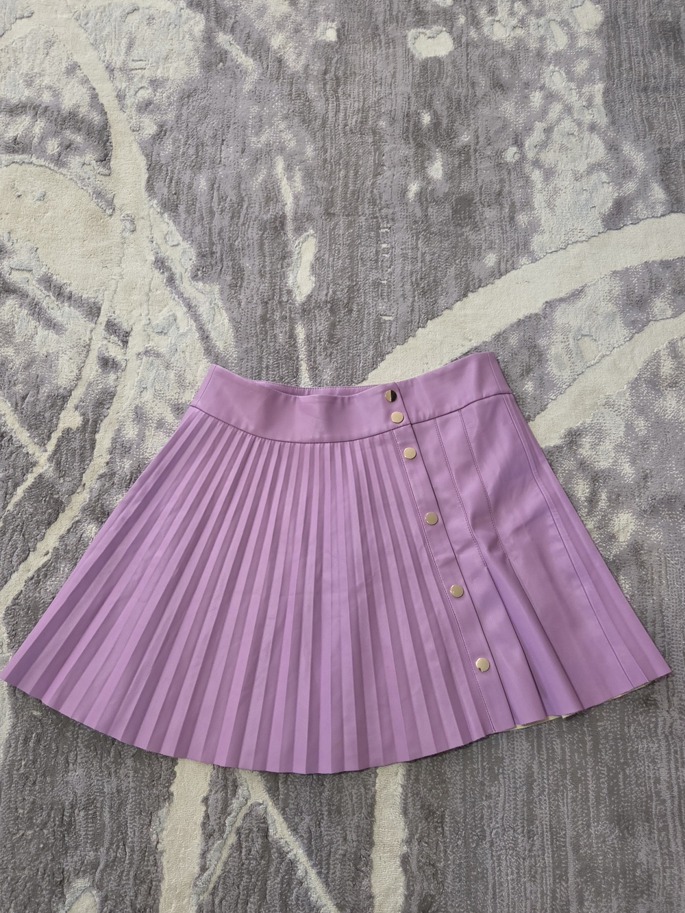 Zara Lilac Pleated Women Skirt with Gold Button Detail Size L